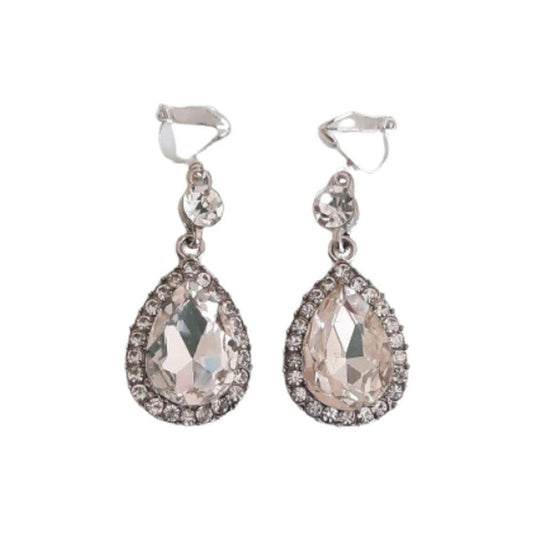 Drop Stone Set Diamante Clip On Earrings