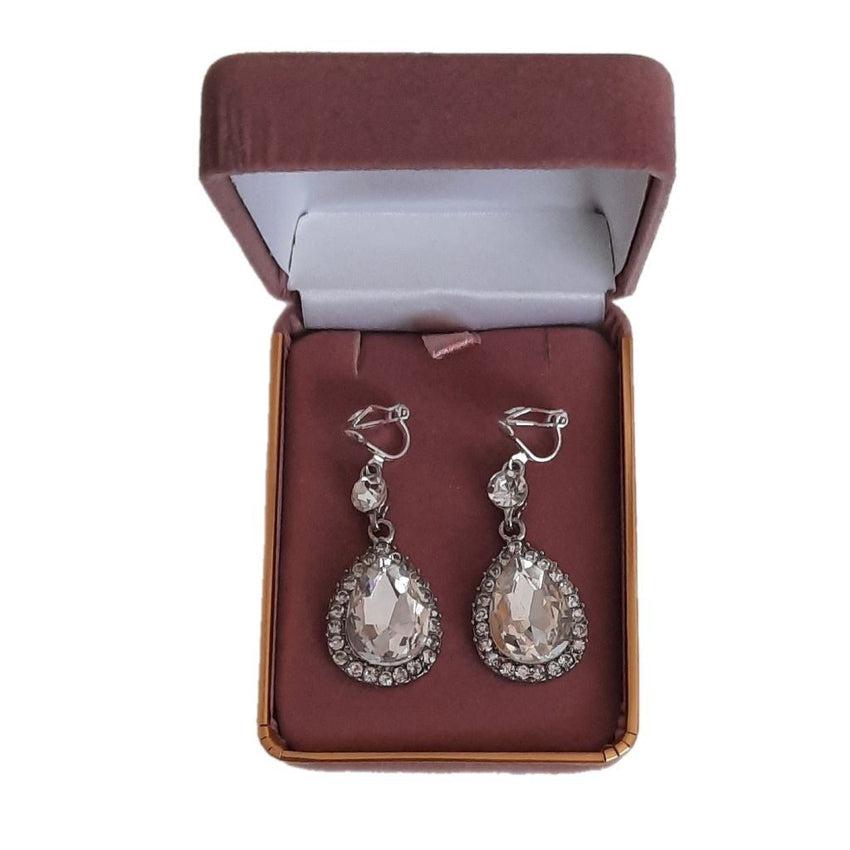Drop Stone Set Diamante Clip On Earrings