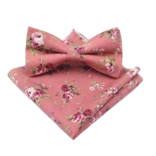 Dusty Pink Rose Pattern Bow Tie Set