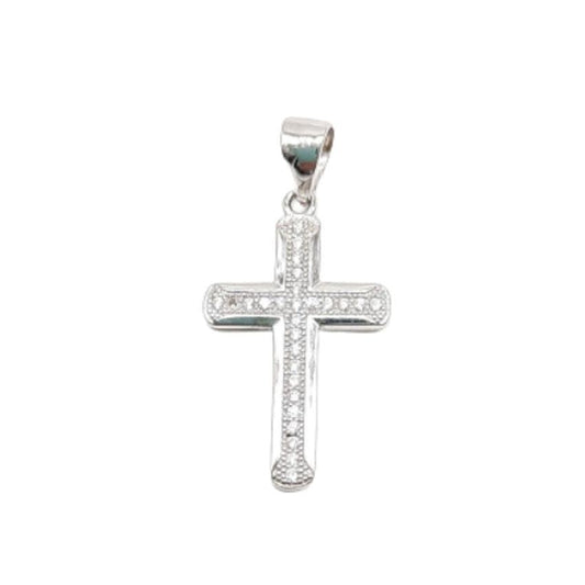 Elegant Sterling Silver Polished Micro Pave Set Cross Pendant