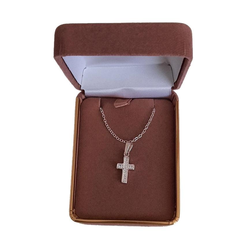 Embellished Silver Plated Girls Cross on a Sterling Silver Chain