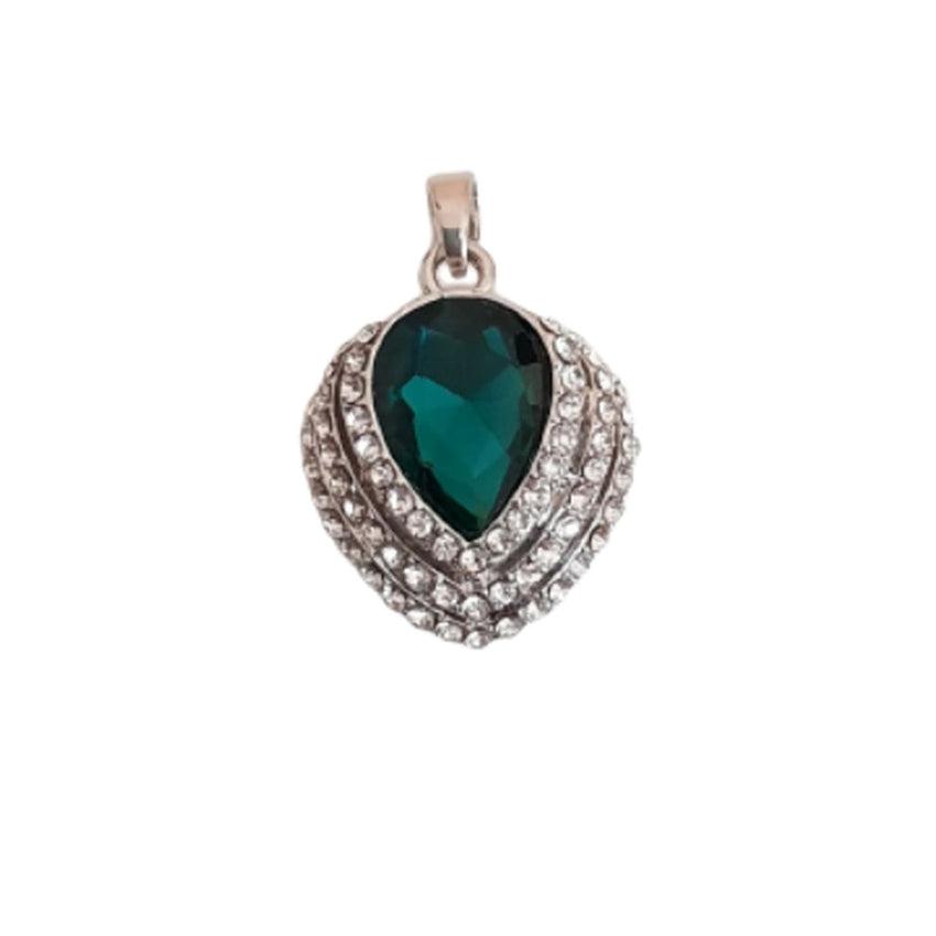 Emerald Green Pear Drop Stone With Cubic Zirconia Edges Pendant