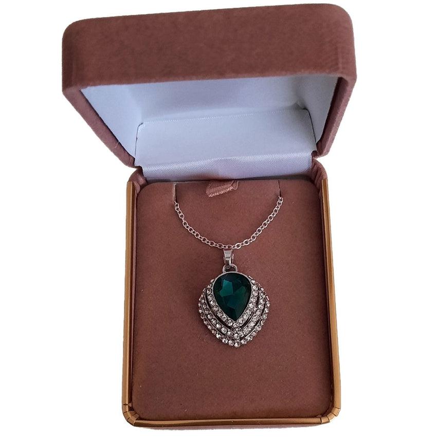 Emerald Green Pear Drop Stone With Cubic Zirconia Edges Pendant