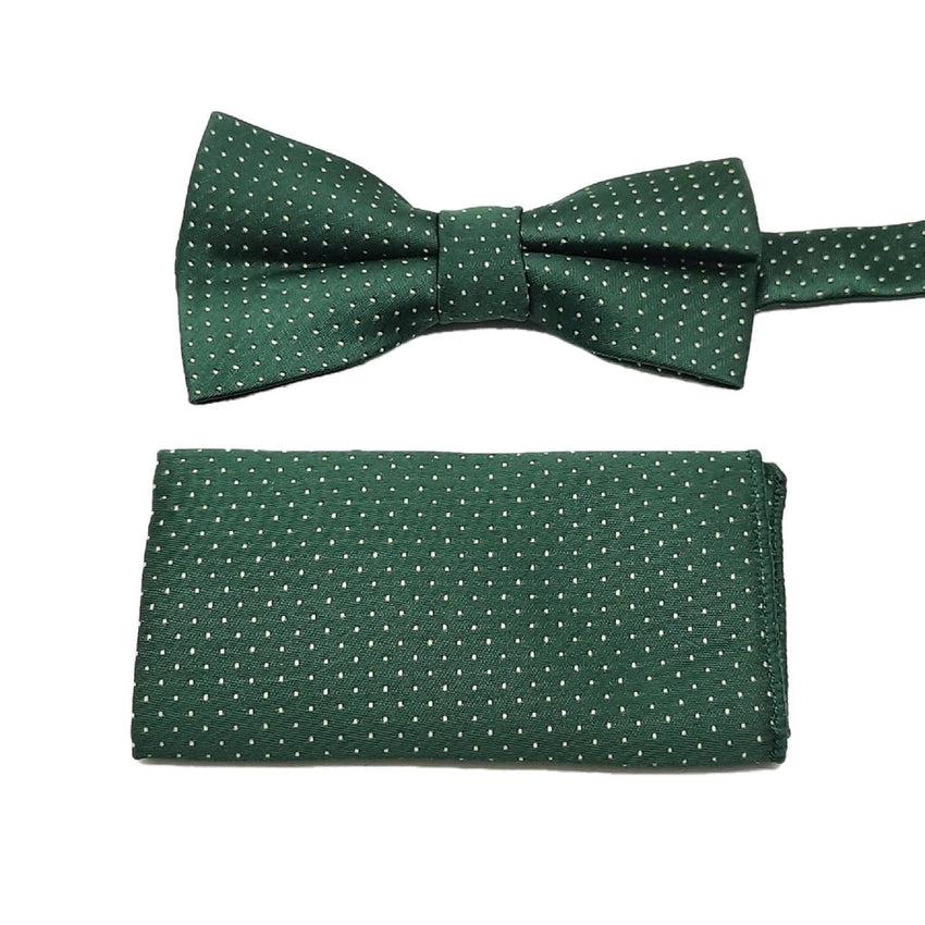 Emerald Green With White Spots Matching Bow Tie Set