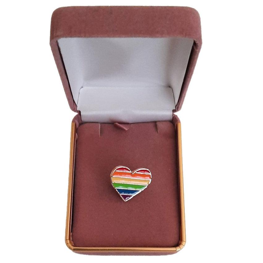 Enamel Heart Metal Rainbow Brooch Pin