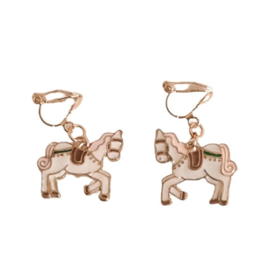 Enamel Horse Clip On Earrings