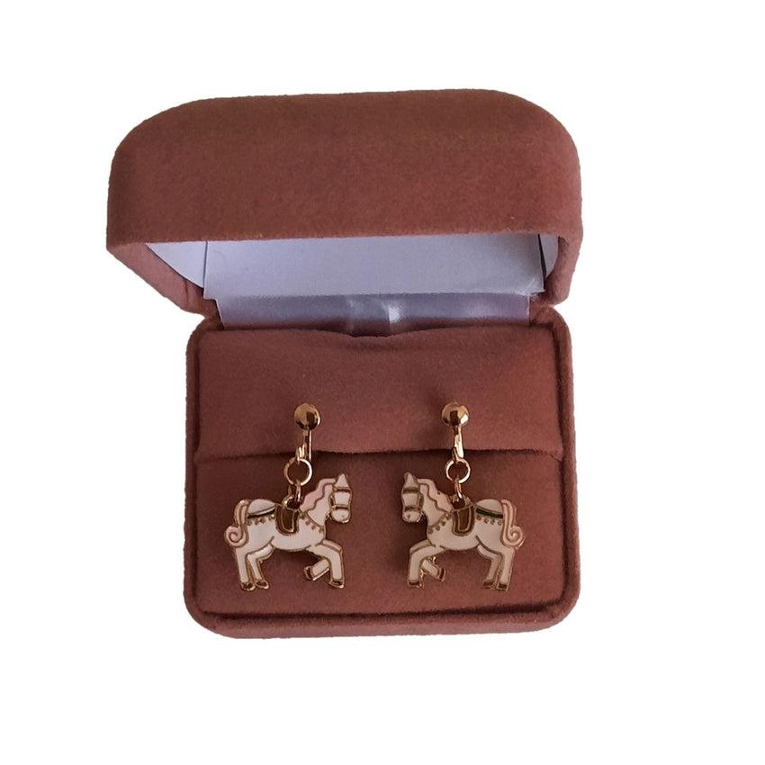 Enamel Horse Clip On Earrings