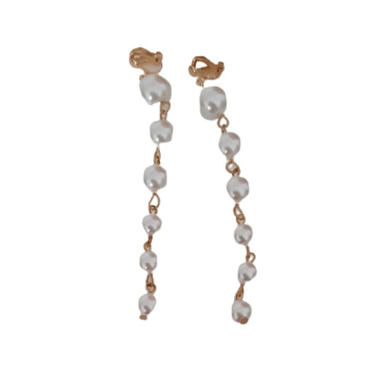 Extra Long Pearl Drop Clip On Earrings