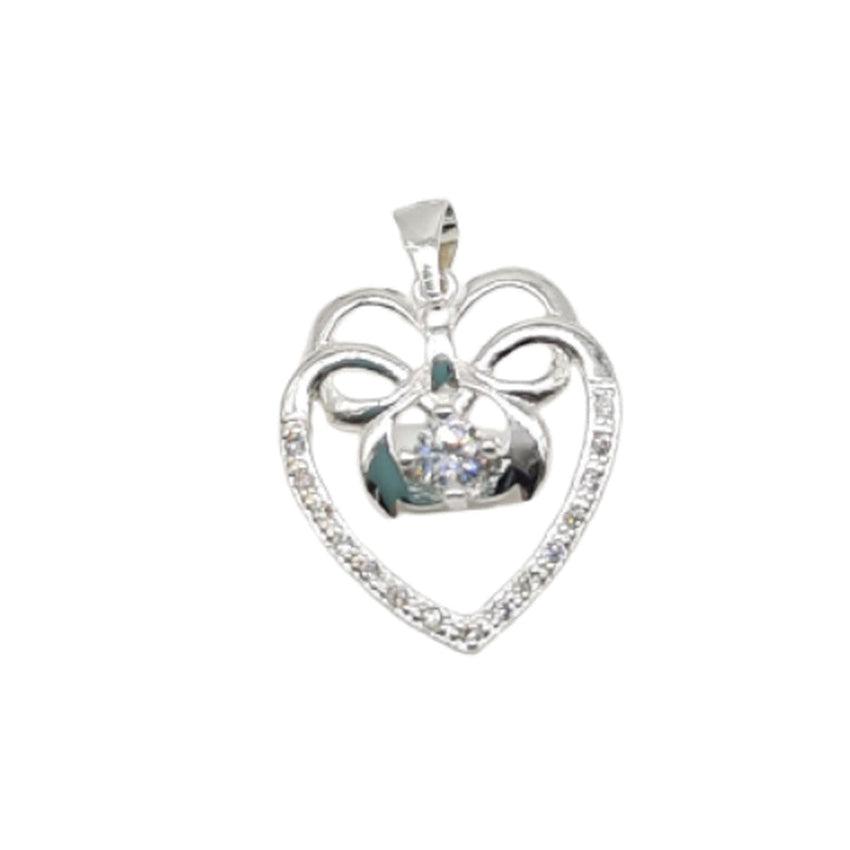Eye Catching Cubic Zirconia Half Encrusted Silver Heart Pendant