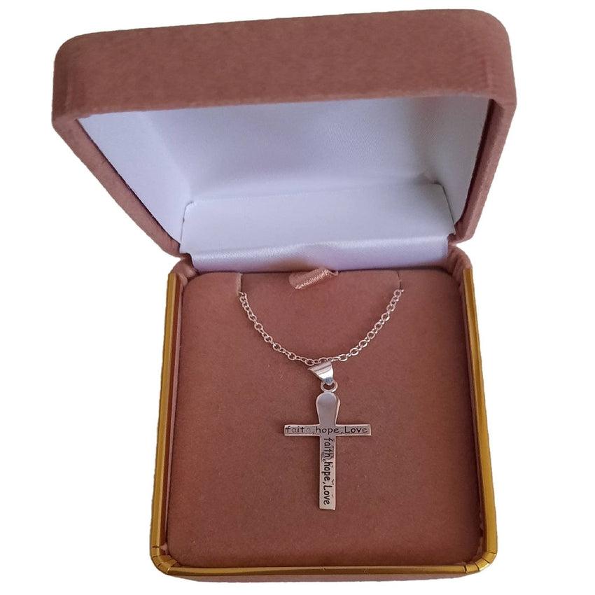 Faith Hope Love Sterling Silver Cross Necklace