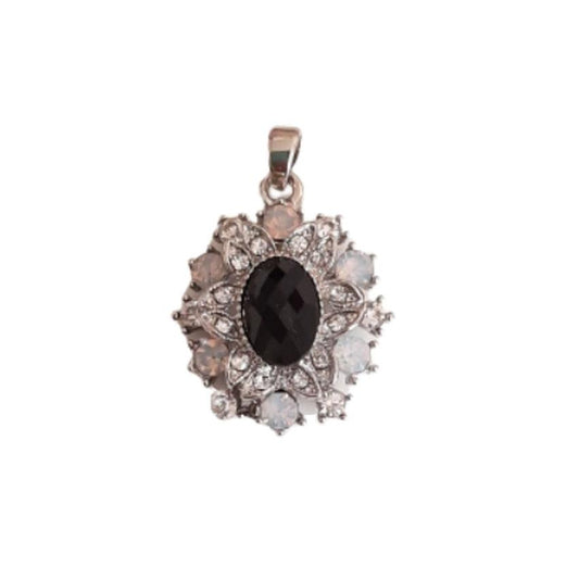 Fancy Black Centre Stone Necklace With CZ Detail Edging