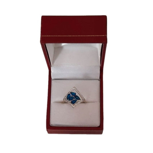 Fancy Centre Blue Chips Silver Ring