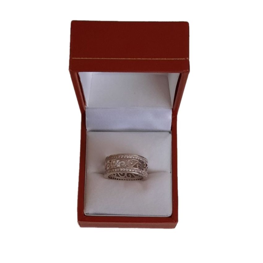 Fancy Design Scroll Centre Copper Band Ring With Cubic Zirconia Rims