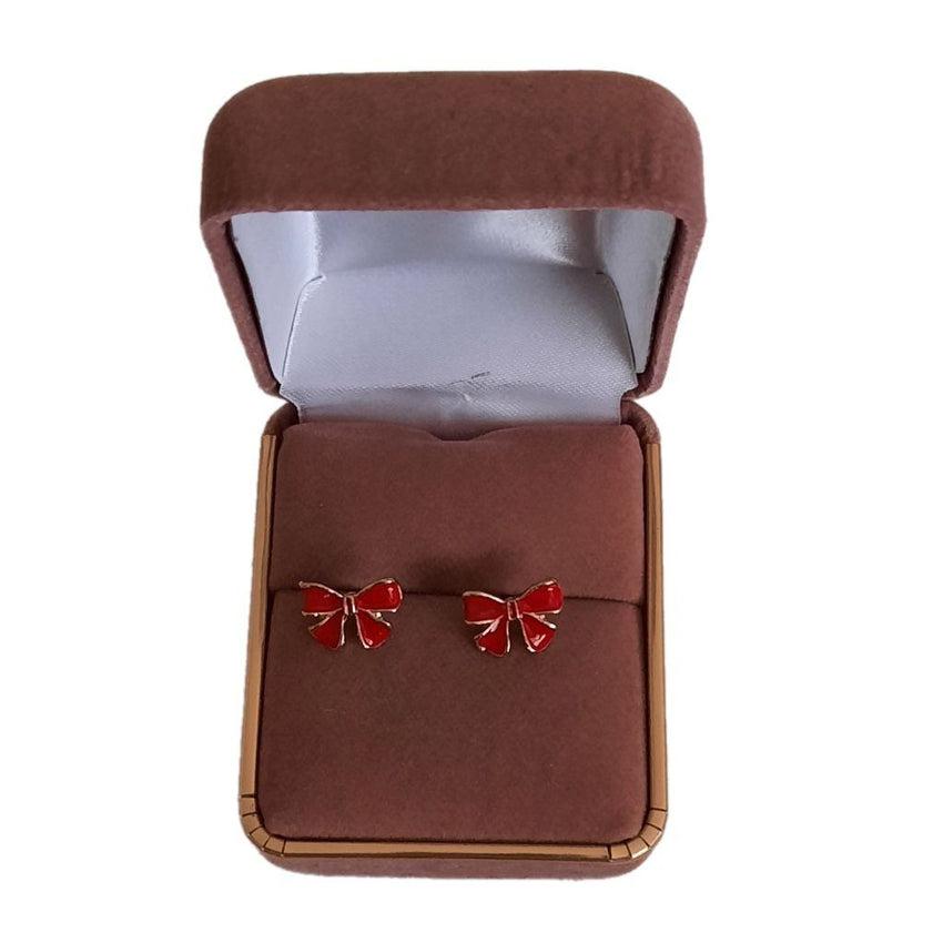 Fashion Jewellery Red Bow Stud Earrings