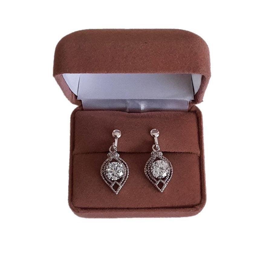 Filigree Cubic Zirconia Drop Clip On Earrings