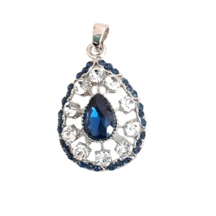 Filigree Design Blue Stone Silver Pendant With Crystal Stones