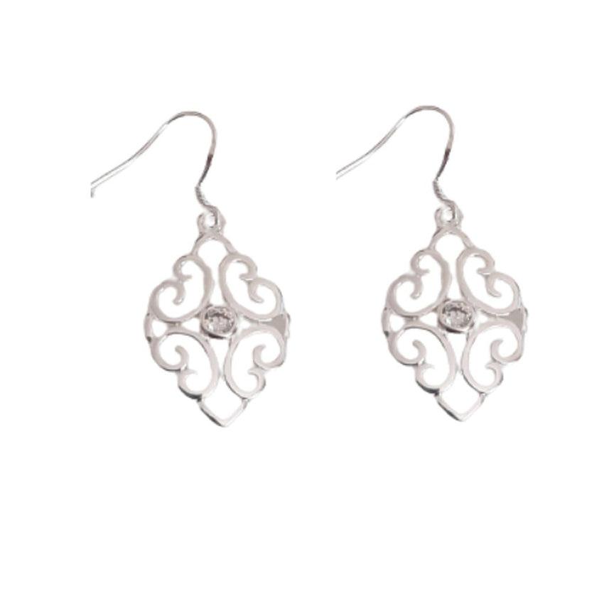 Filigree Design Cubic Zirconia Dangly Earrings