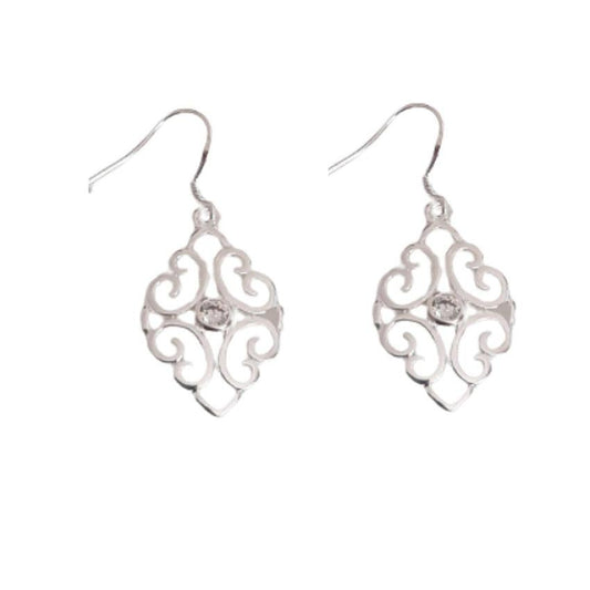 Filigree Design Cubic Zirconia Dangly Earrings
