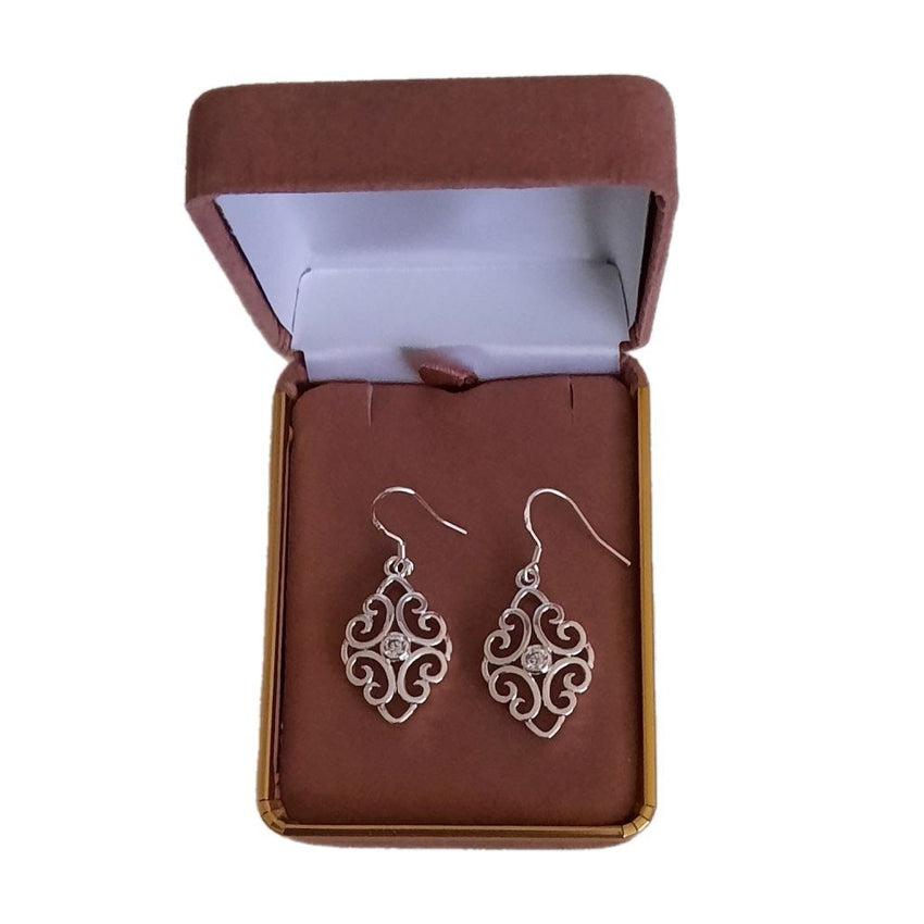 Filigree Design Cubic Zirconia Dangly Earrings