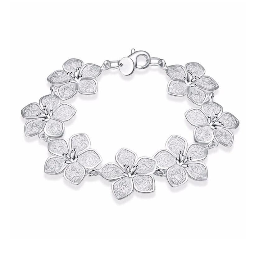 Filigree Silver Flower Bracelet With Large Linked Flowers