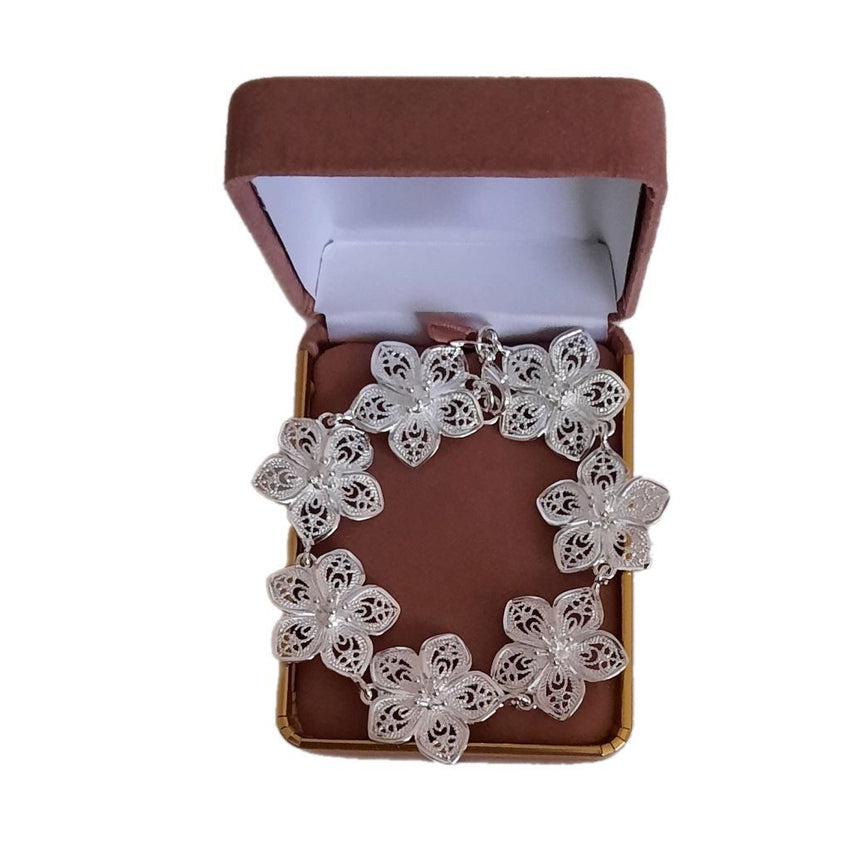 Filigree Silver Flower Bracelet With Large Linked Flowers