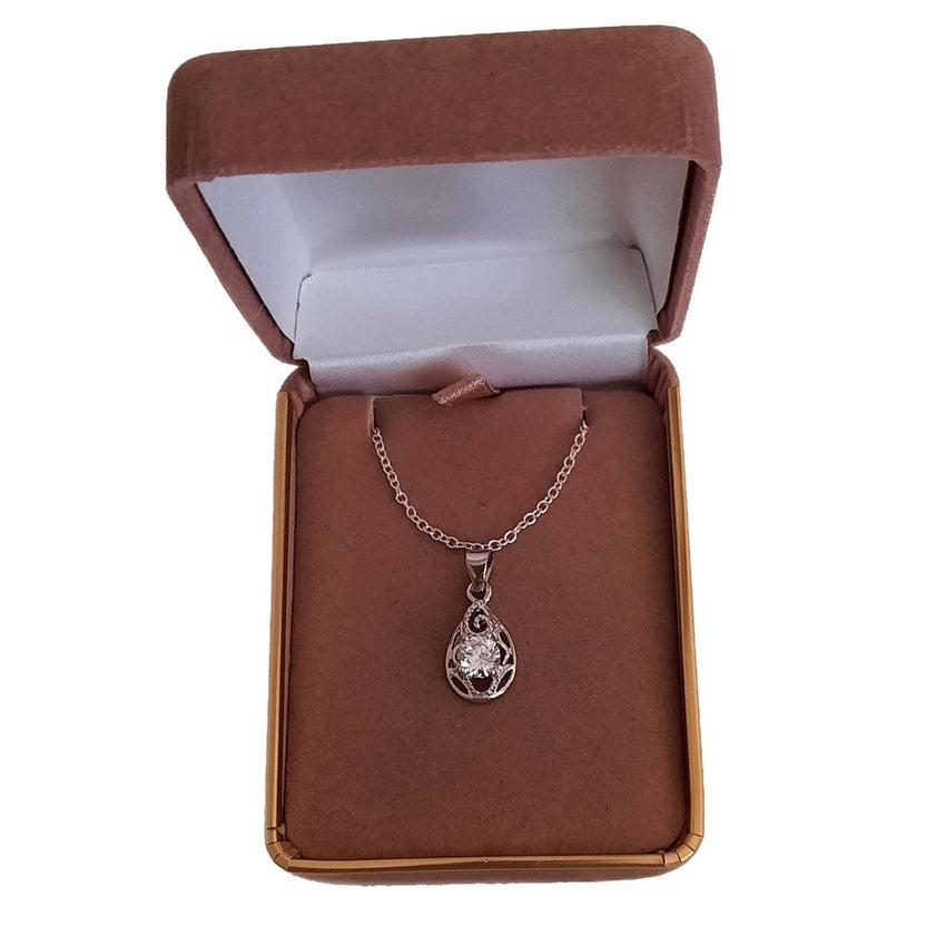 Filigree Decorated Solitaire Silver Pendant