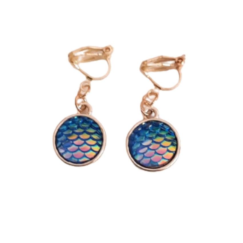 Fish Scale Round Drop Clip On Earrings