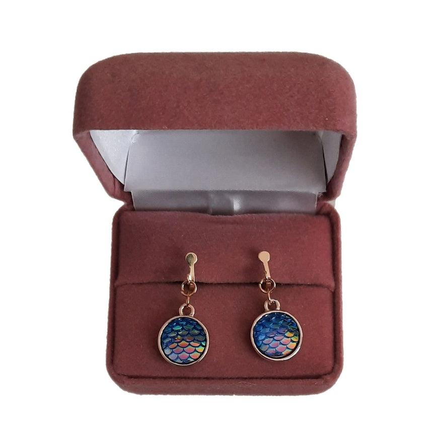 Fish Scale Round Drop Clip On Earrings