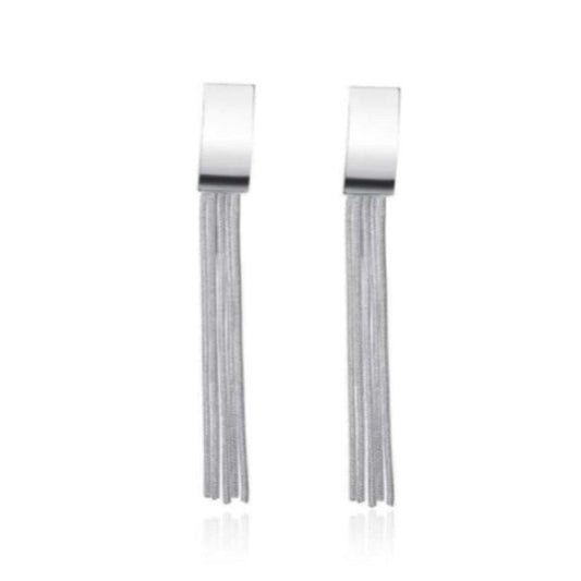 Five Strand Silver Dangly Earrings With an Oblong Top