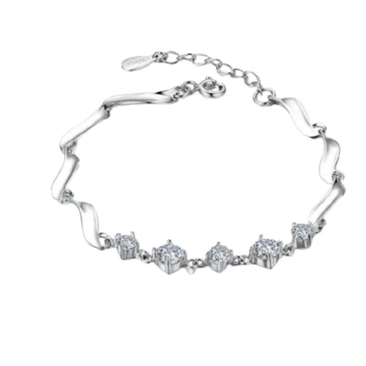Five White Stone Centre Cubic Zirconia Silver Adjustable Bracelet