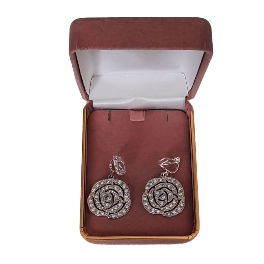 Flat Crystal Rose Clip On Earrings(2)