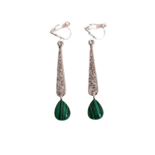 Fliigree Stem Green Clip On Earrings