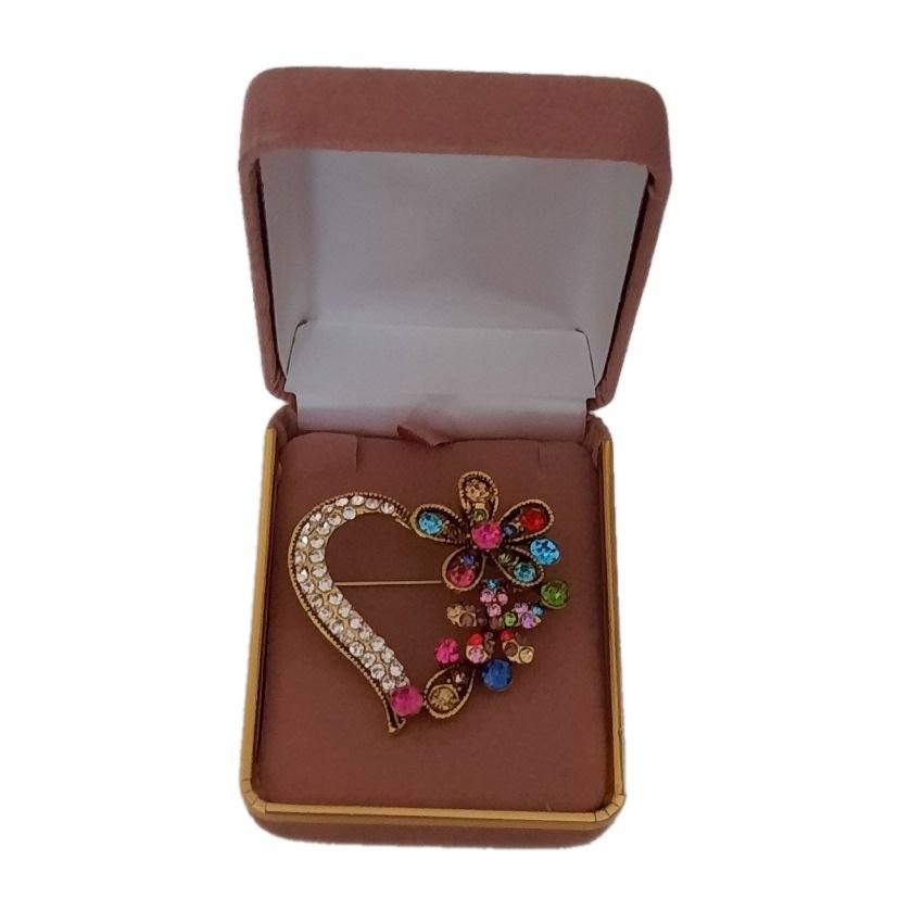 Flower And Heart  Diamante Brooch(2)