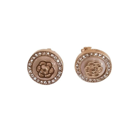 Flower Centre Diamante And Gold Clip On Earrings