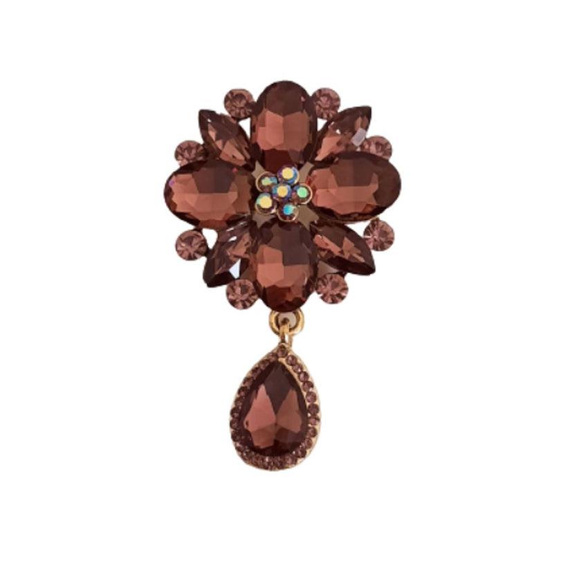 Flower Design Colour Crystal Brooch