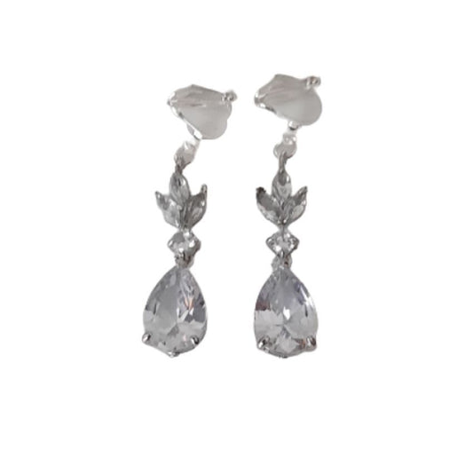 Flower Top Diamante Drop Clip On Earrings