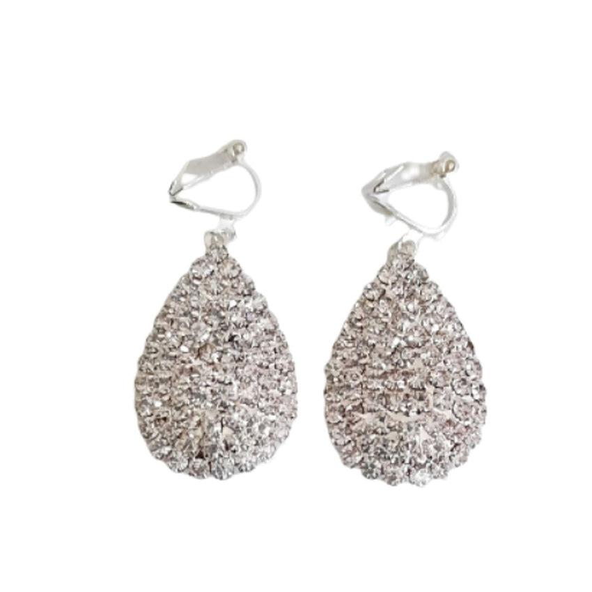 Full Diamante Silver Clip On Earrings