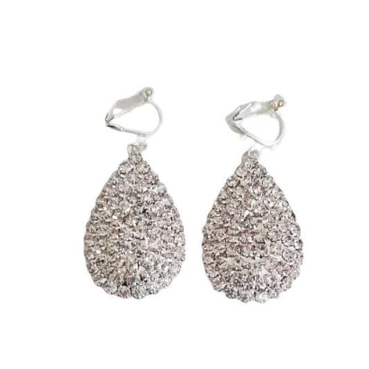 Full Diamante Silver Clip On Earrings