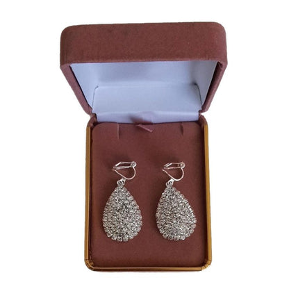 Full Diamante Silver Clip On Earrings