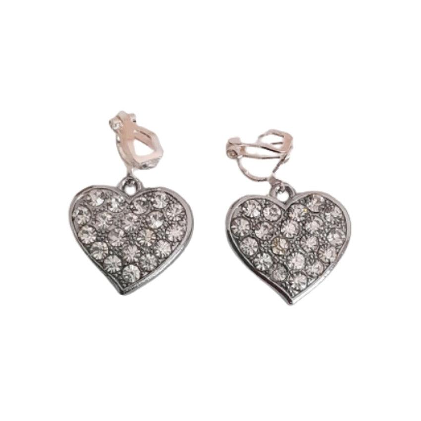 Full Heart Cubic Zirconia Drop Clip On Earrings