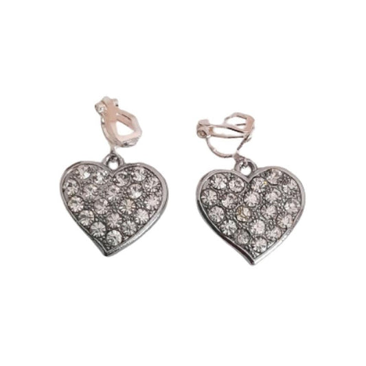 Full Heart Cubic Zirconia Drop Clip On Earrings