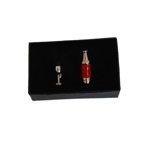 Fun Fashion Red Enamel Wine Bottle And Glass Cufflinks