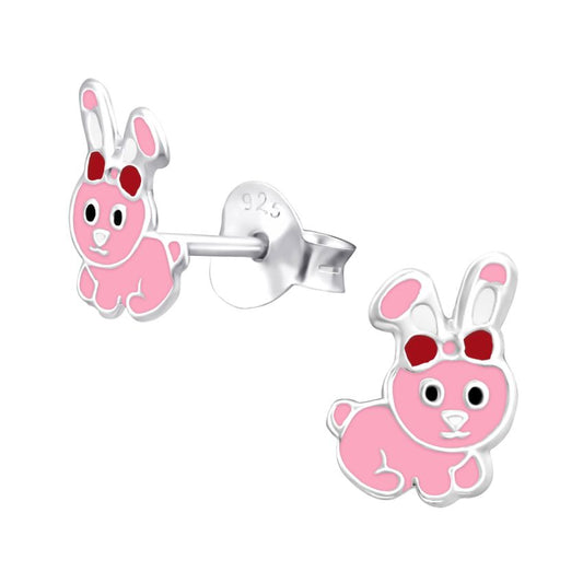 Fun Pink Rabbit Sterling Silver Childrens Earrings