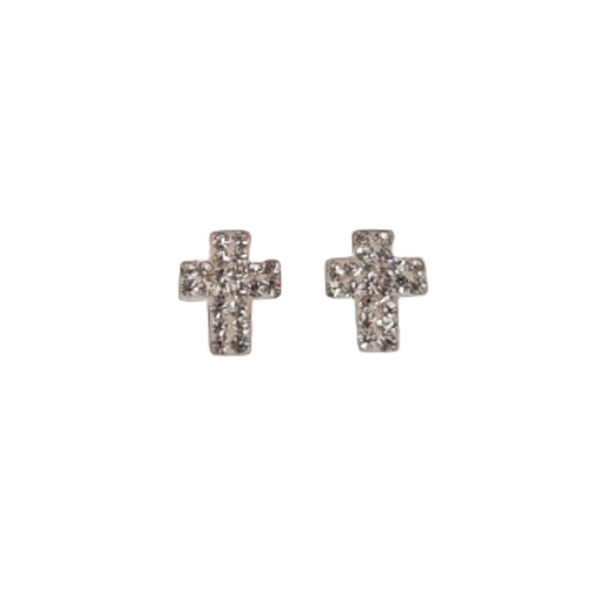 Girls 9ct Gold Crystal Cross Earrings 