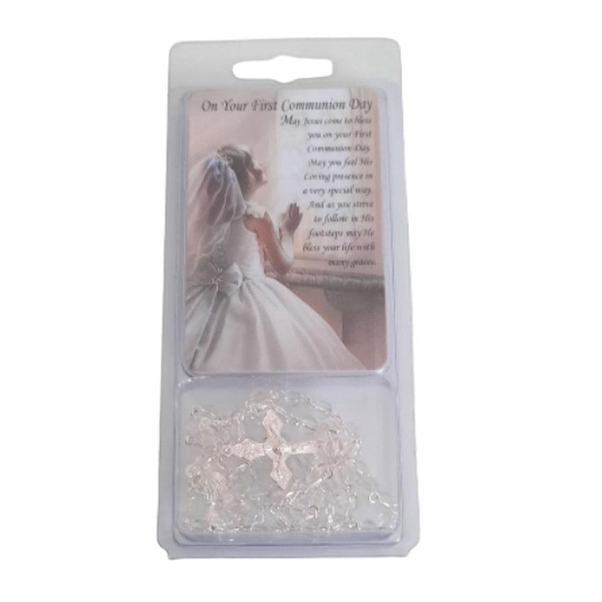 Girls Acrylic Communion Rosary Beads With a Prayer Card