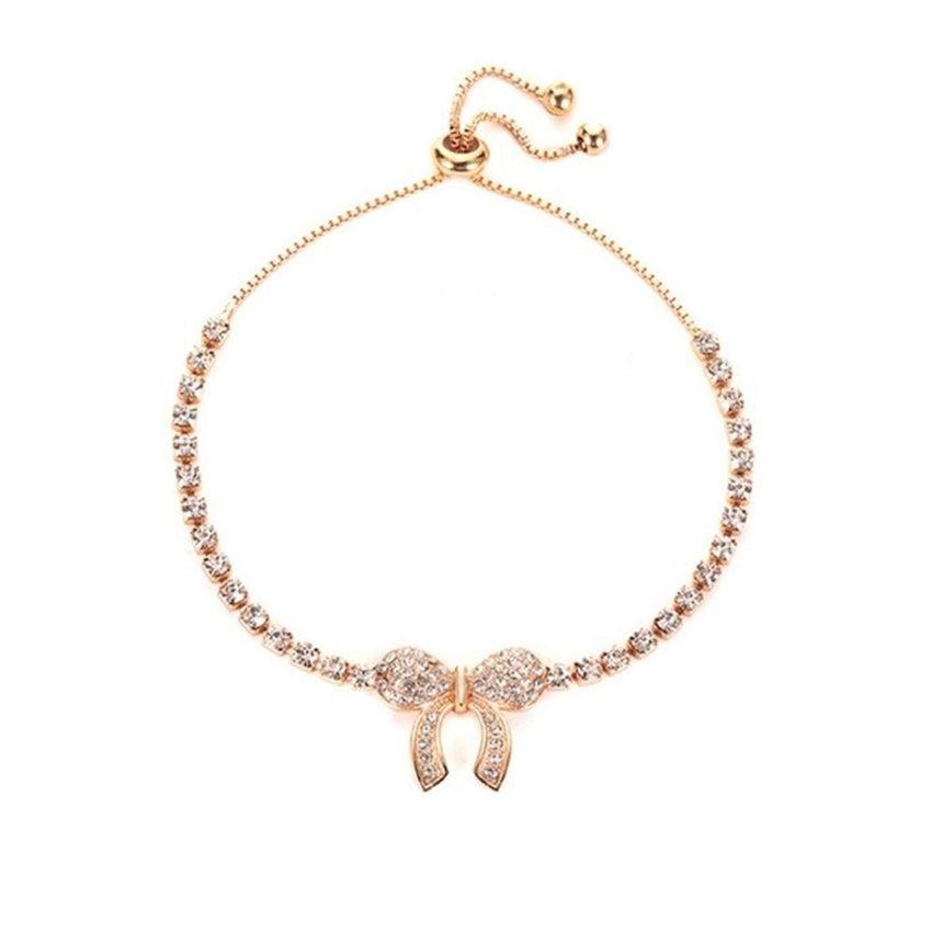 Girls Gold Plated Crystal Bow Bracelet