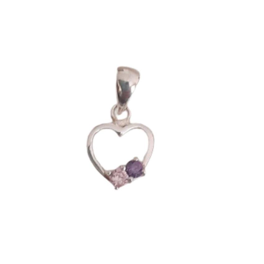 Girls Pink And Purple Centre Stone Heart Pendant