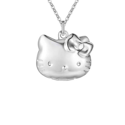 Girls Pretty Kitty Cat Face Silver Locket