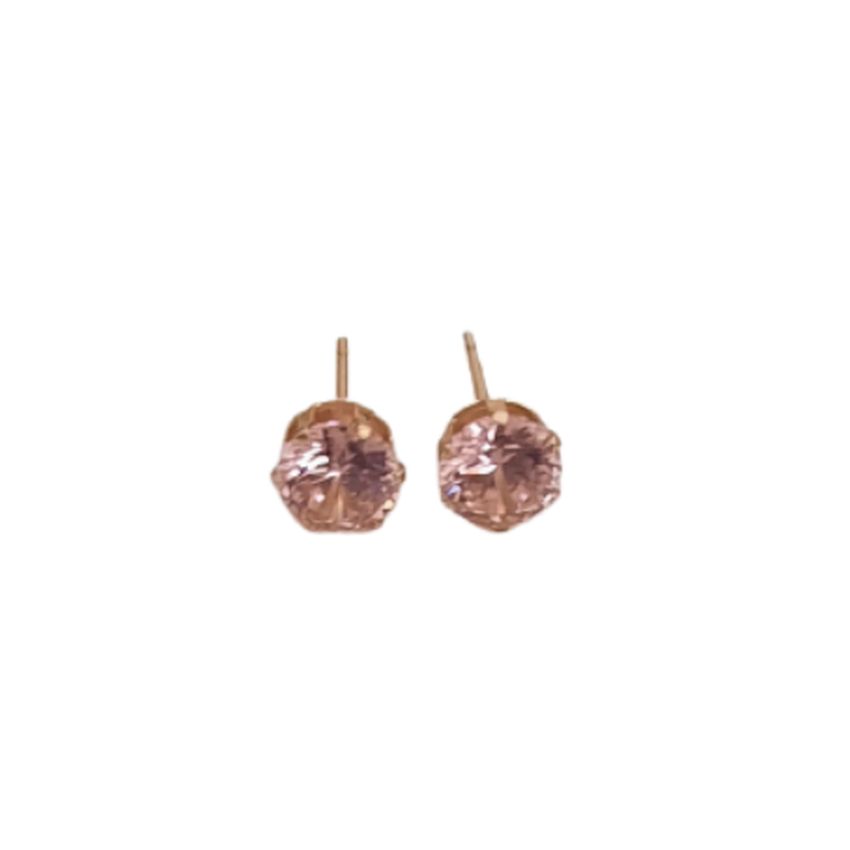 Girls Small Pink Cubic Zirconia 9ct Gold Stud Earrings