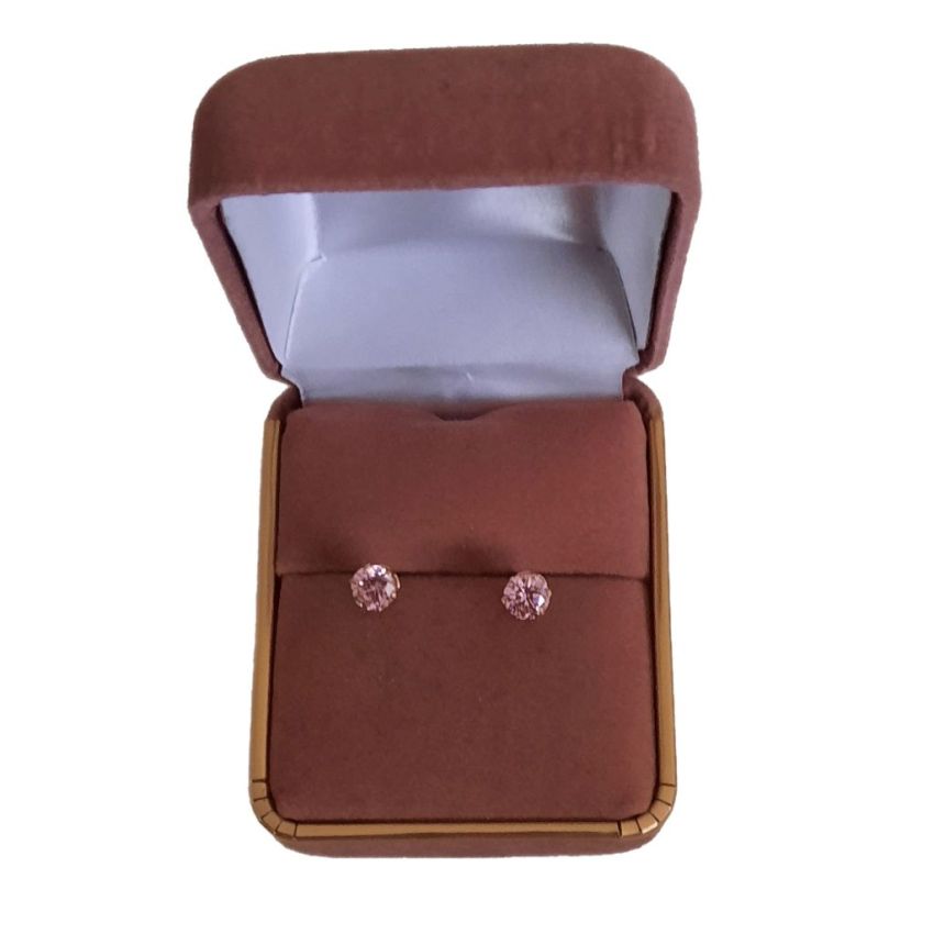 Girls Small Pink Cubic Zirconia 9ct Gold Stud Earrings(2)